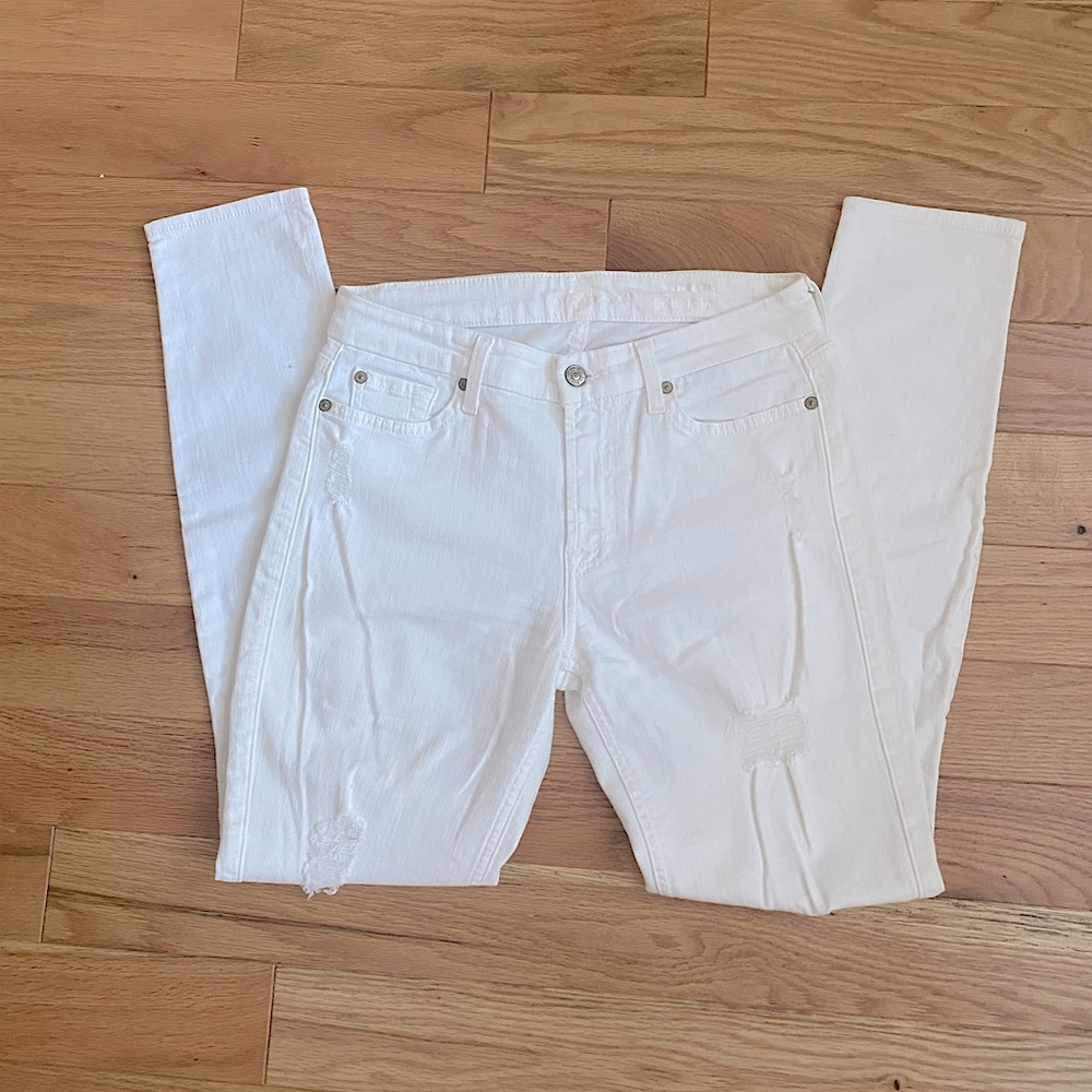 7 For All Mankind White Distressed Skinny Jeans